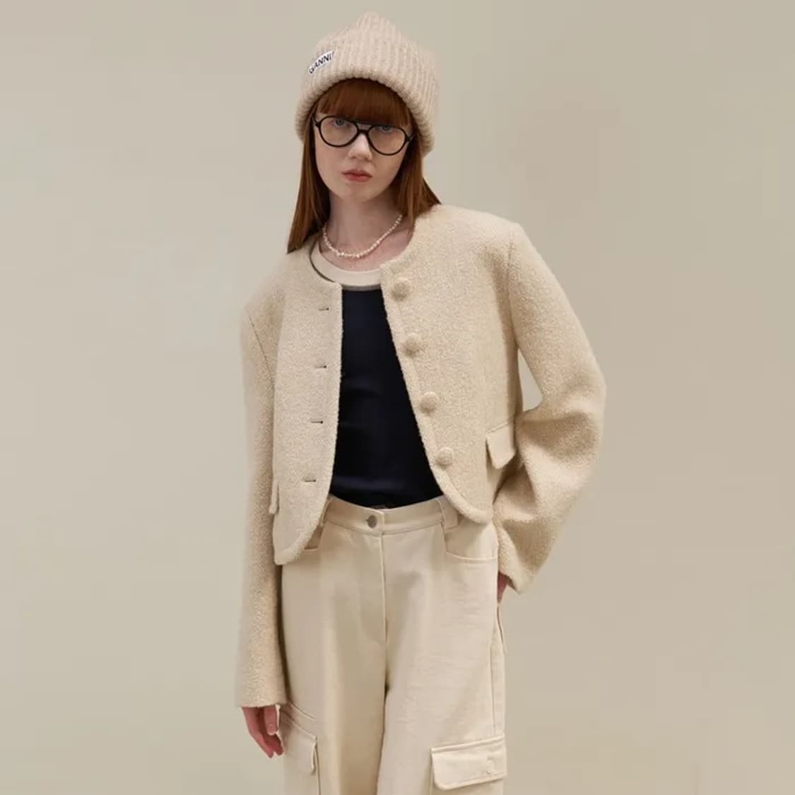 마론에디션 크리미 부클 울 블레이저 - 베이지 상품이미지5