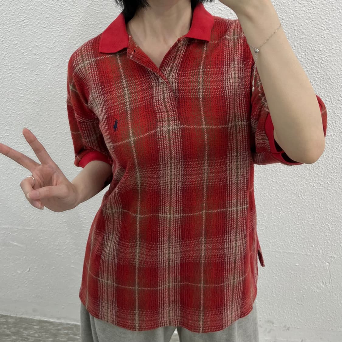 폴로 랄프로렌 타탄체크 레드 pk반팔 XL 상품이미지6
