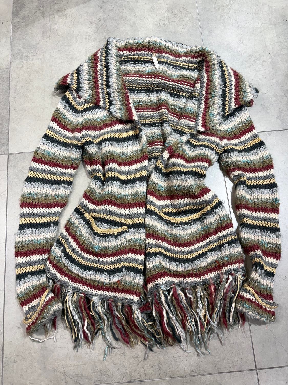 일본 빈티지 히피 무지개떡 테슬 니트 오픈 롱가디건  상품이미지1