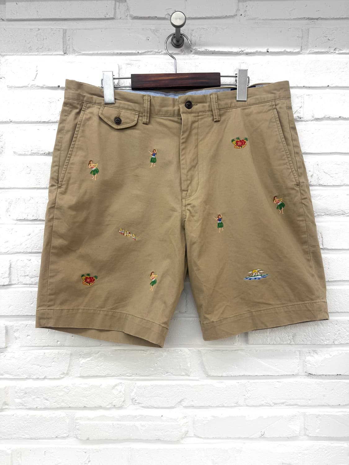 폴로 베이지 스트레치 클래식핏 자수 하프팬츠 상품이미지4