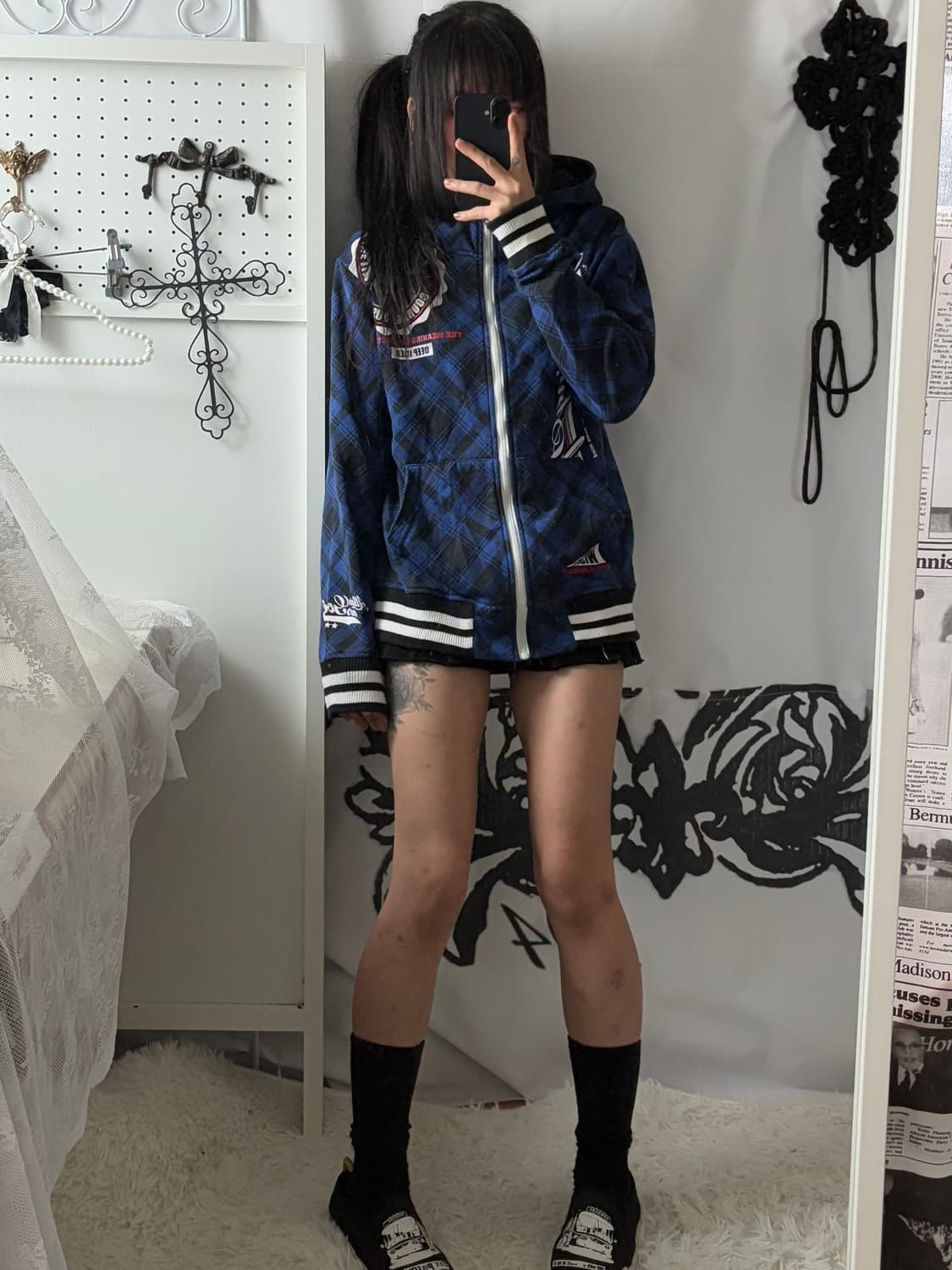 • Blue Check y2k Hooded Zip-Up 상품이미지4