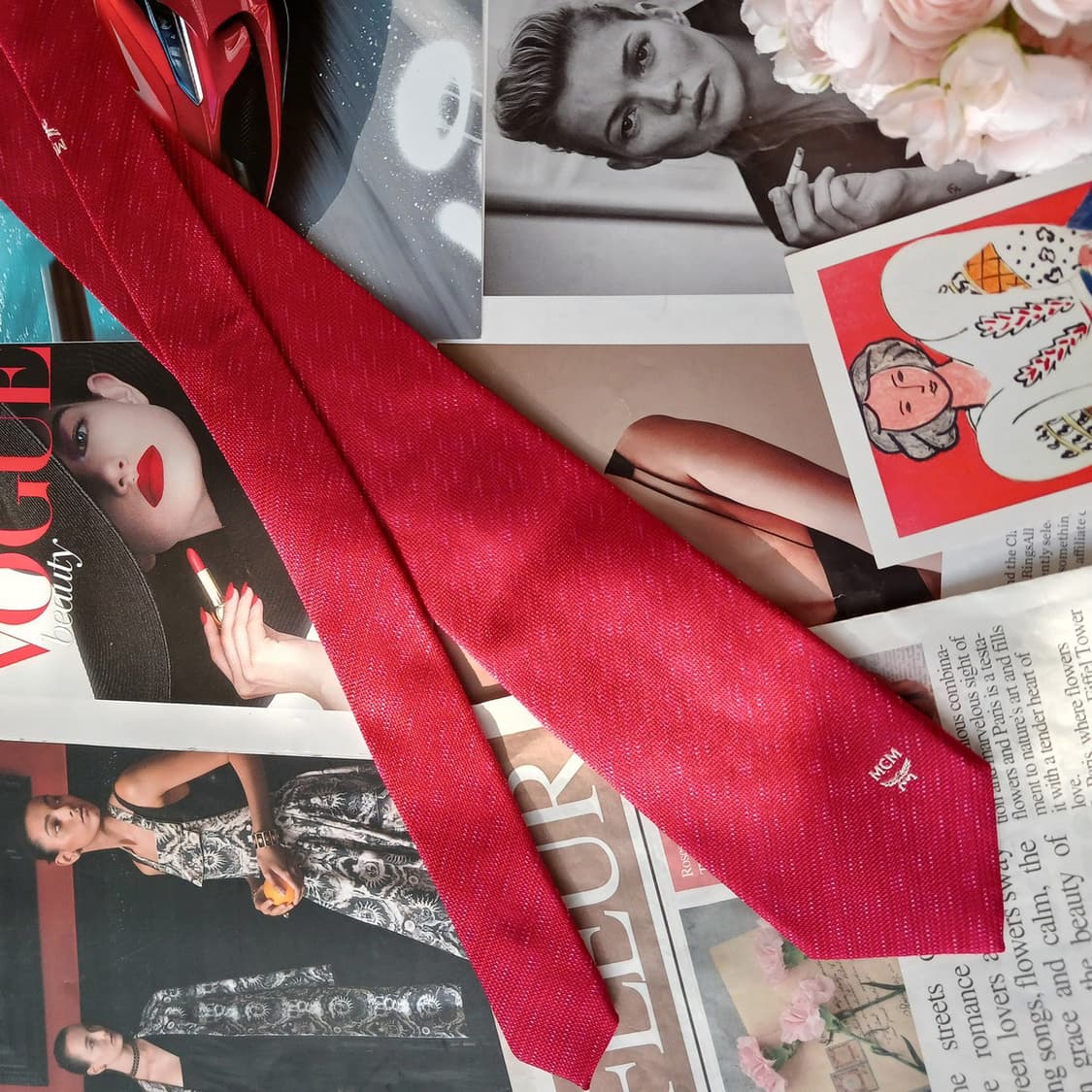 MCM 엠씨엠 실크 레드 넥타이 8.3cm A+등급 A19640 상품이미지3