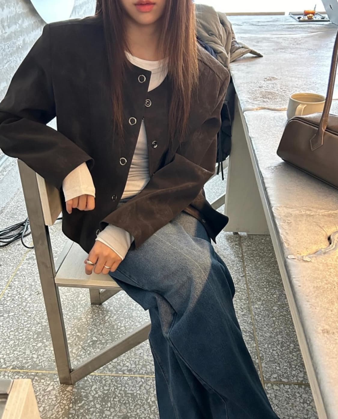 뮤로우 노카라 워싱 자켓 브라운  상품이미지1