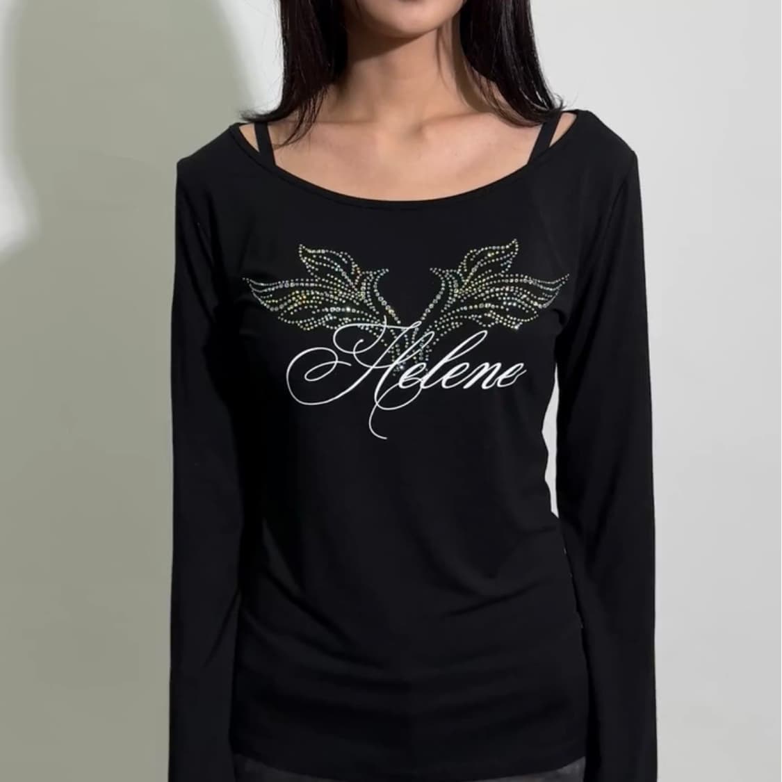 헬레네파리스 엔젤 레터링 큐빅 롱슬리브 블랙 상품이미지2