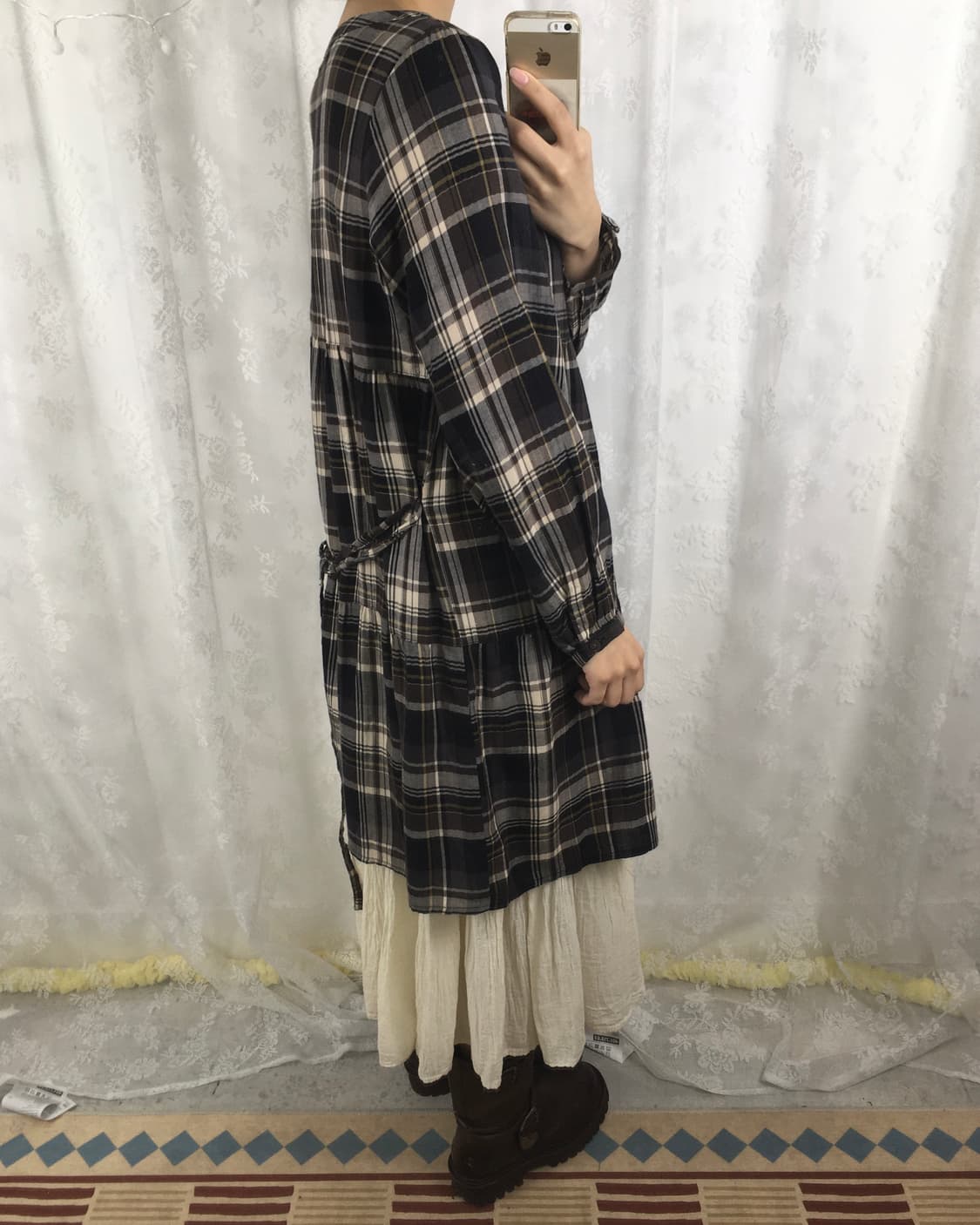 Brown Check Babydoll Mini Dress 상품이미지9