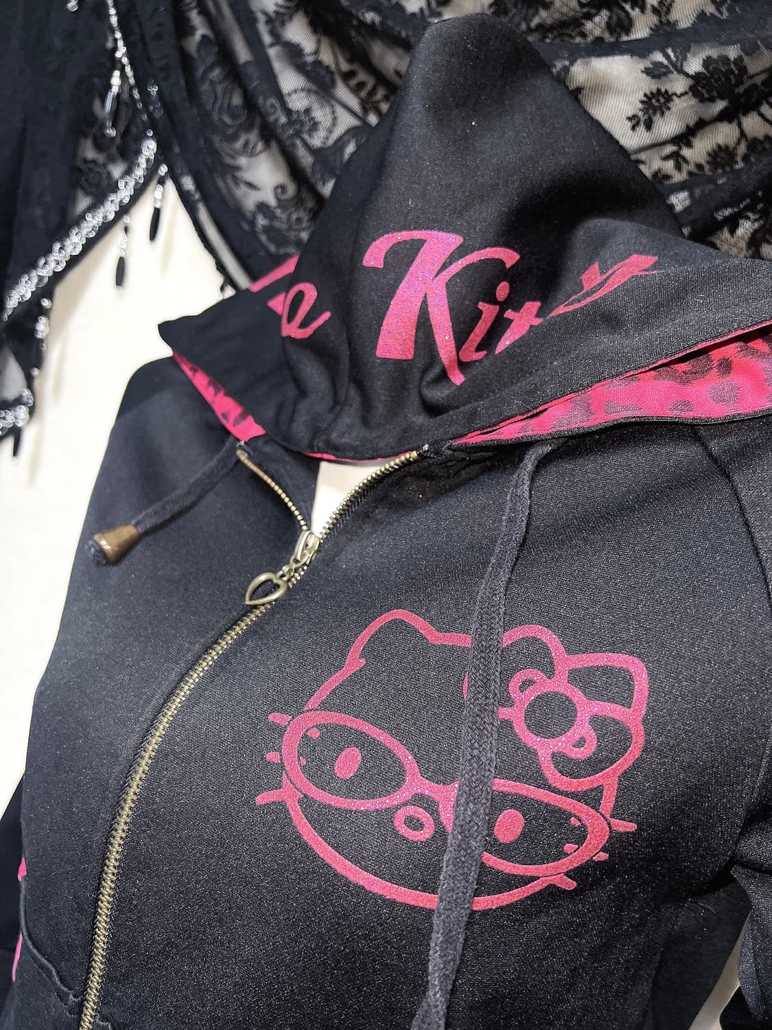 헬로키티 후드집업 고전 레오파드 호피 핑크 갸루 키치 펑크 히메 핀터 상품이미지6