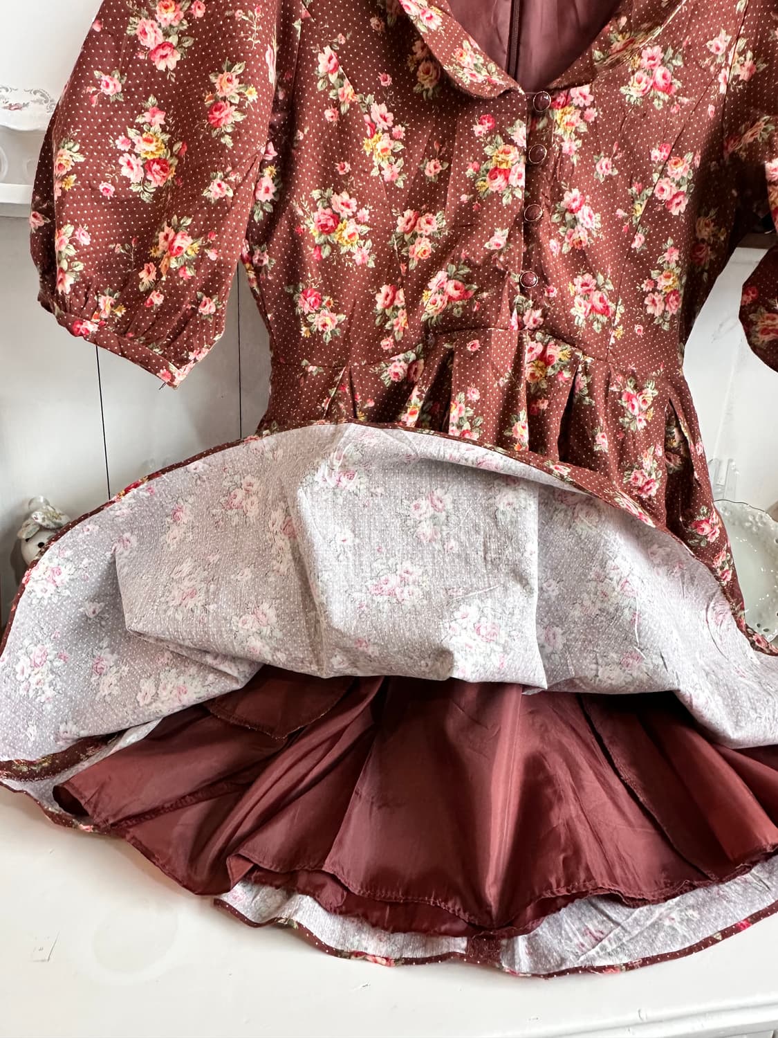 브라운 플라워 도트  원피스 상품이미지3