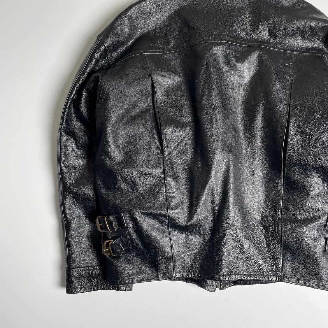 90's vera pelle 백 액션 플리츠 카우레더 봄버 (italy) 상품이미지6