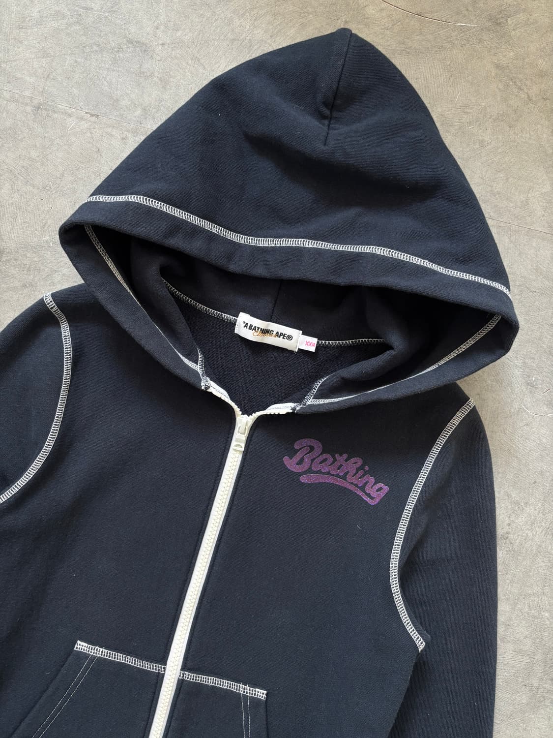 Bape 베이프 네이비 스티치 로고 후드집업 상품이미지4