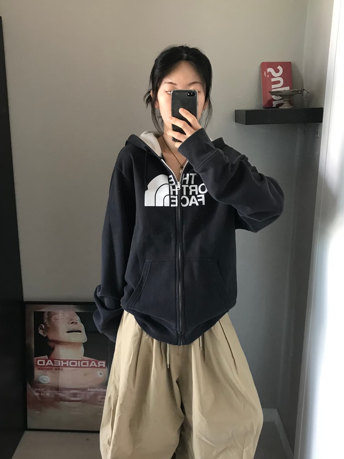 노스페이스 중앙 빅로고 블랙 후드집업 상품이미지4