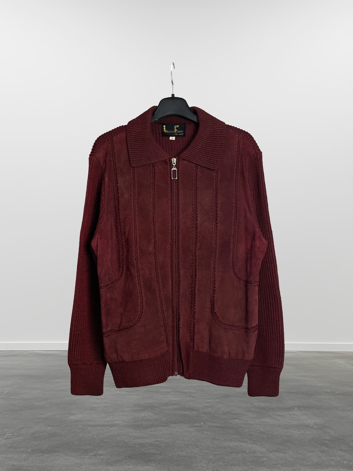 빈티지 돈피 레더 + 니트 집업 상품이미지1