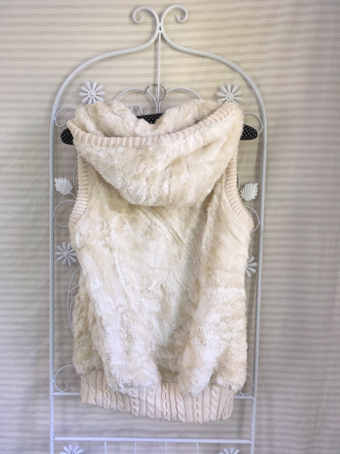 jpn vintage 아이보리 퍼 니트 후드 베스트  상품이미지2