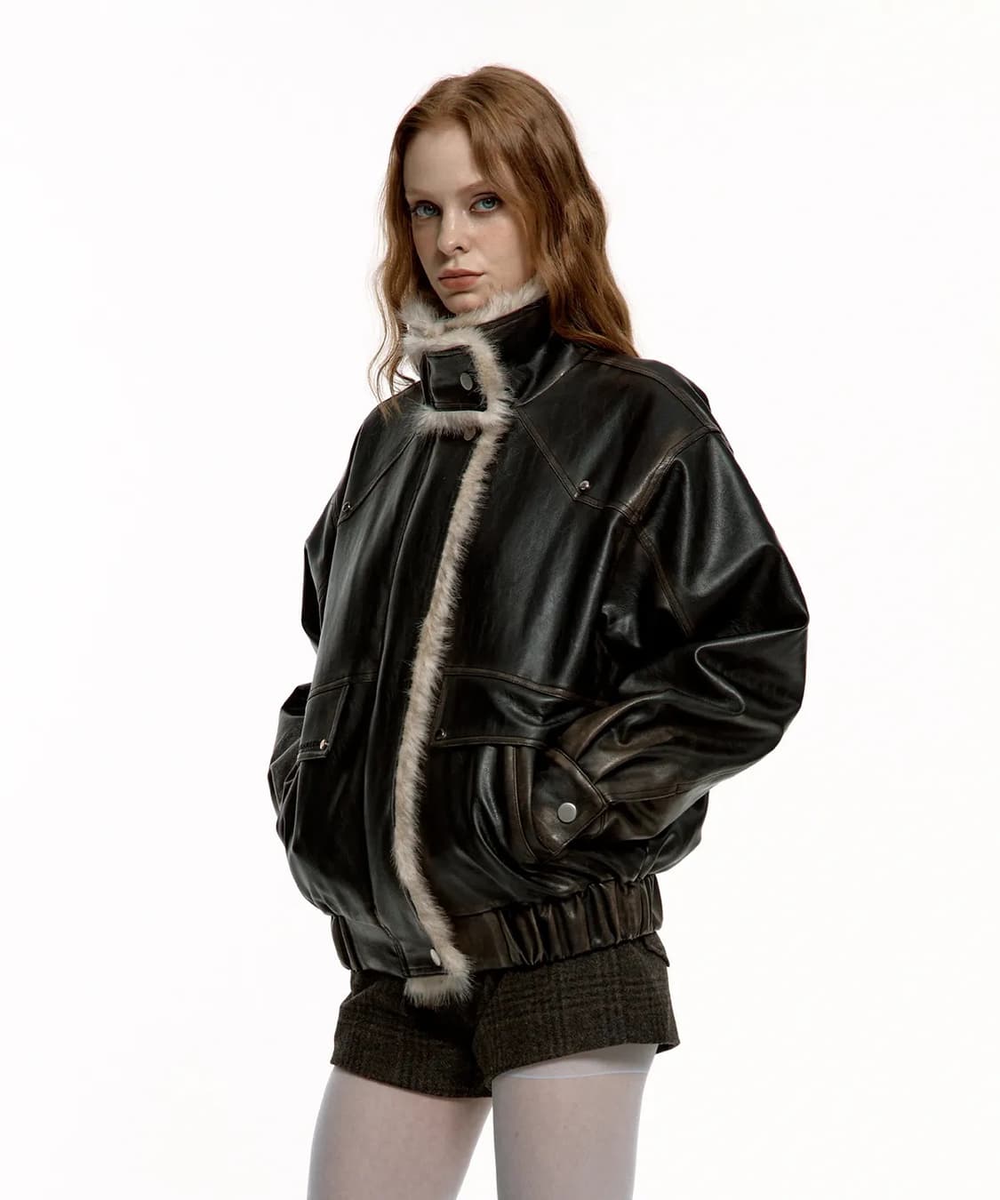 최저가) 러프넥 워싱 레더 무스탕 자켓 상품이미지1