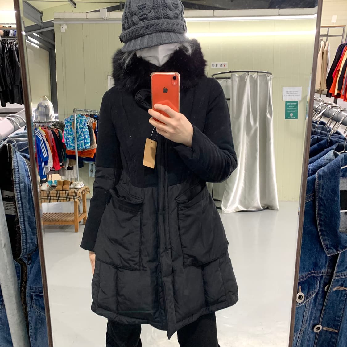 타임 빈티지 폭스 퍼후드 하이넥 패딩점퍼 여성 85 00s 무채색 블랙 상품이미지2