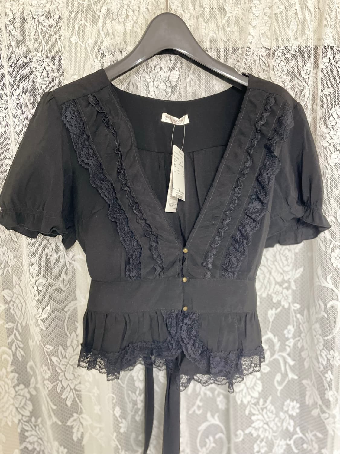 엑시즈팜 블랙 레이스 블라우스 상품이미지1