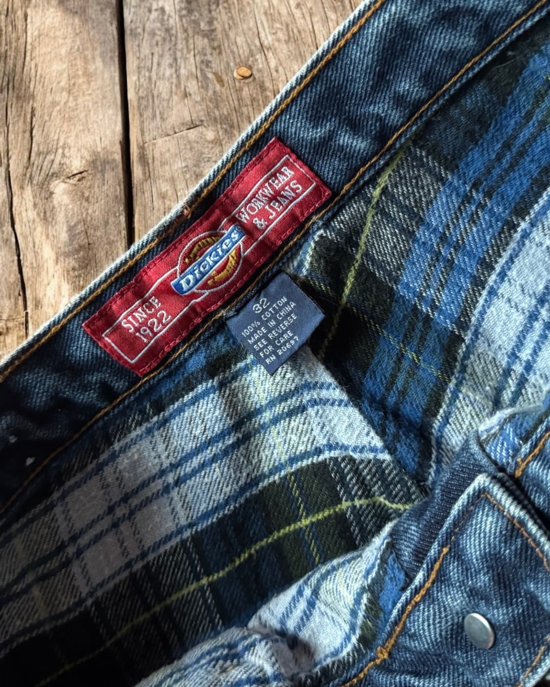 레어 아이템 Dickies 빈티지 데님 (치마요 커스텀 & 체크 라이닝 상품이미지6