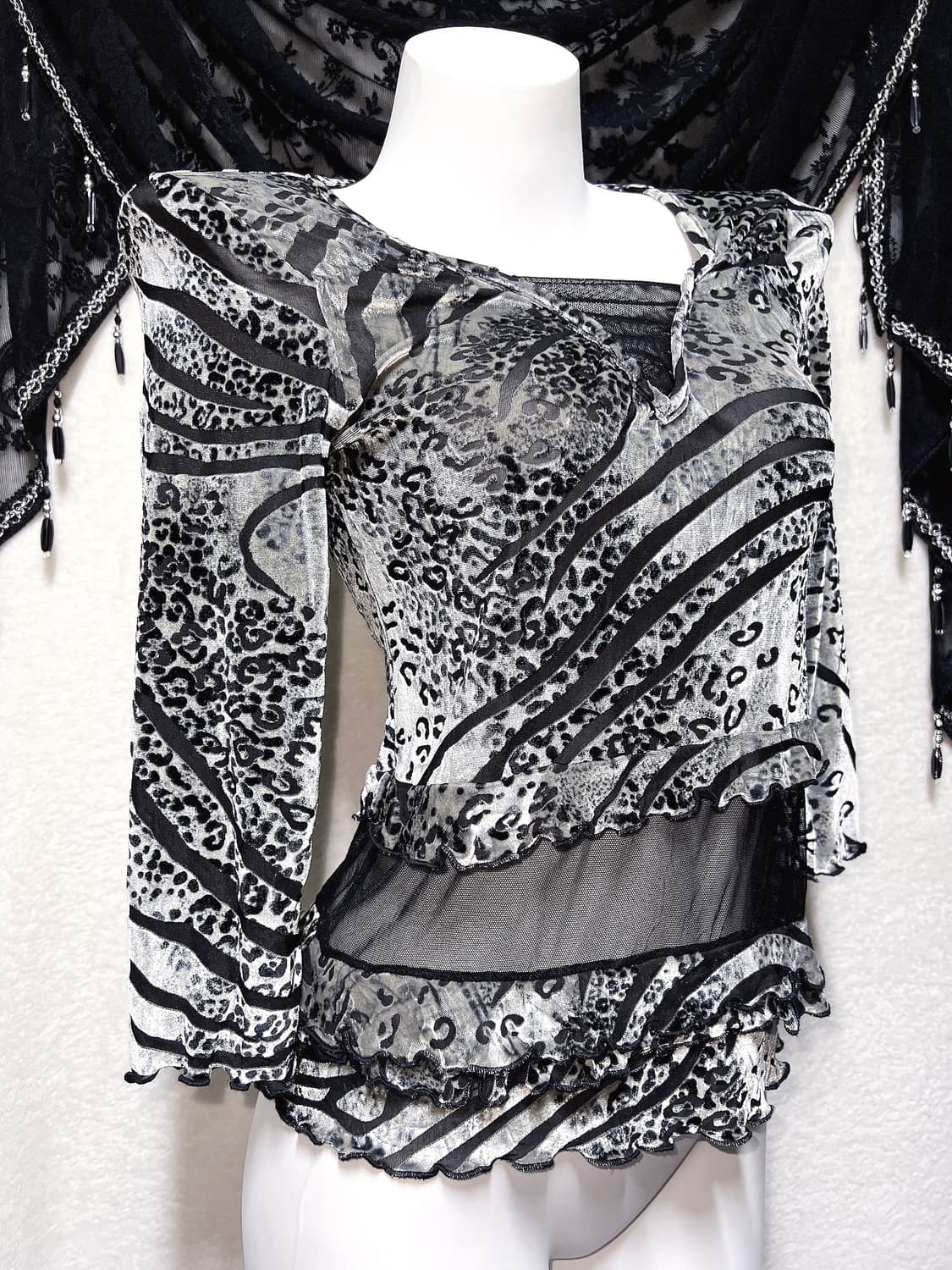 레오파드 호피 지브라 애니멀패턴 오네갸루 펑크 시스루 벨벳탑 오리엔탈 상품이미지1