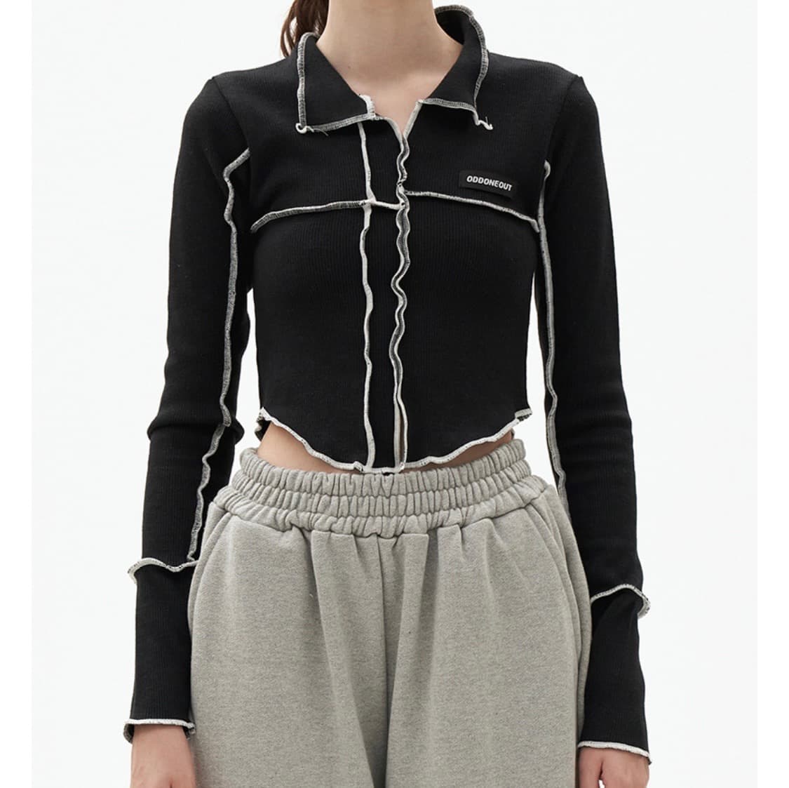 오드원아웃 핀턱 피큐 티셔츠 블랙 상품이미지4