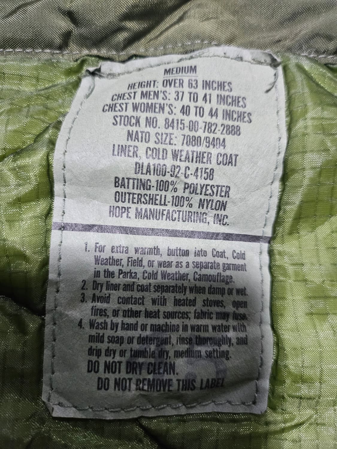 미군오리지날 m65 필드자켓내피 신품M 상품이미지3