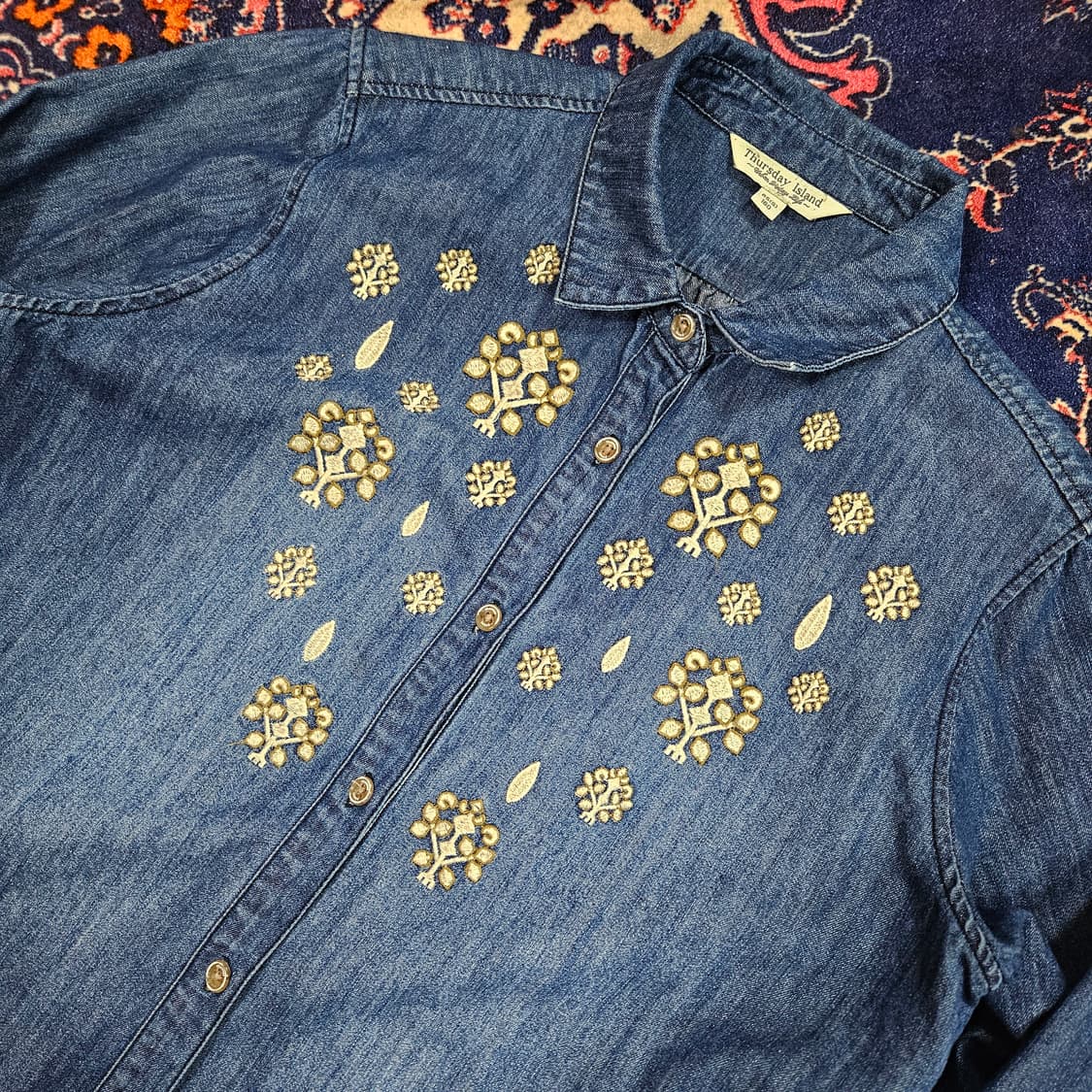 써스데이아일랜드 보헤미안 자수 데님 미디 원피스 상품이미지3