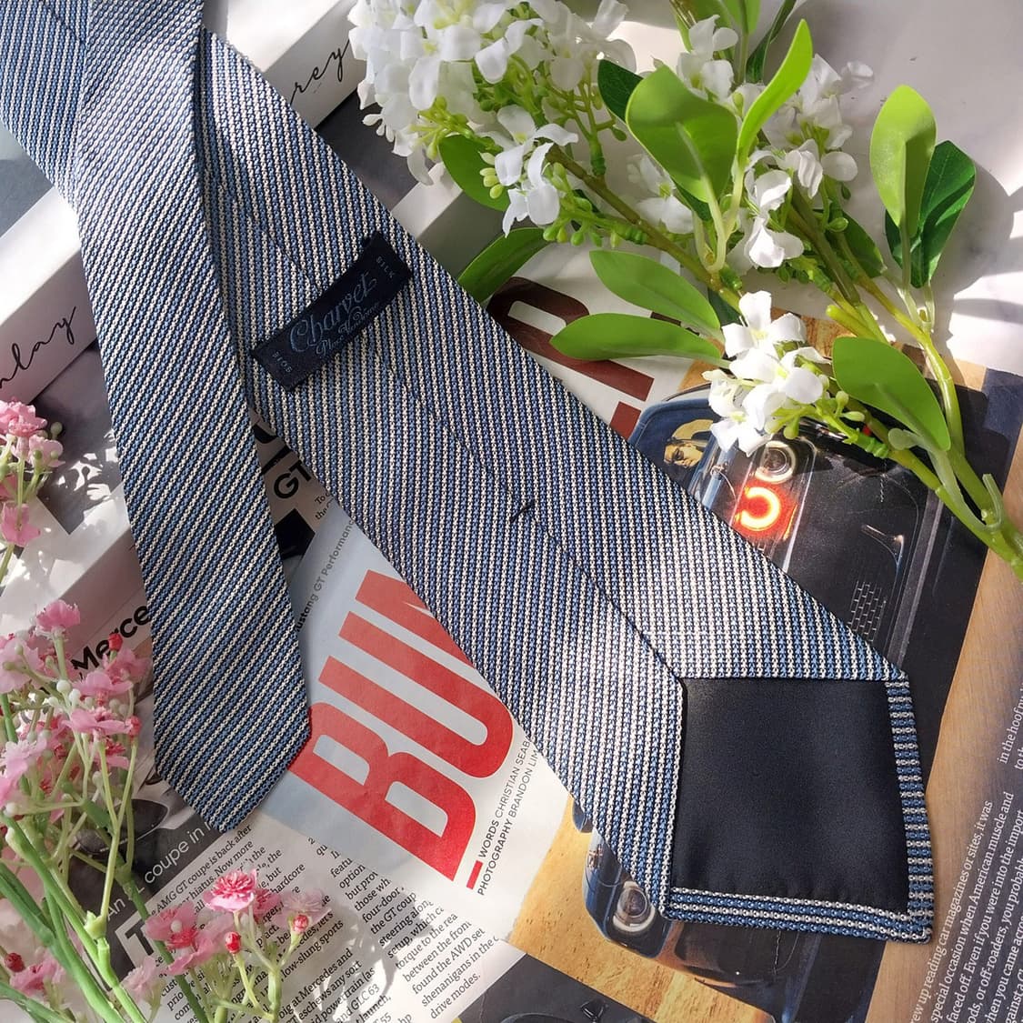 샤르베 실크 블루 스트라이프 넥타이 8.9cm A+등급 K2213 상품이미지4