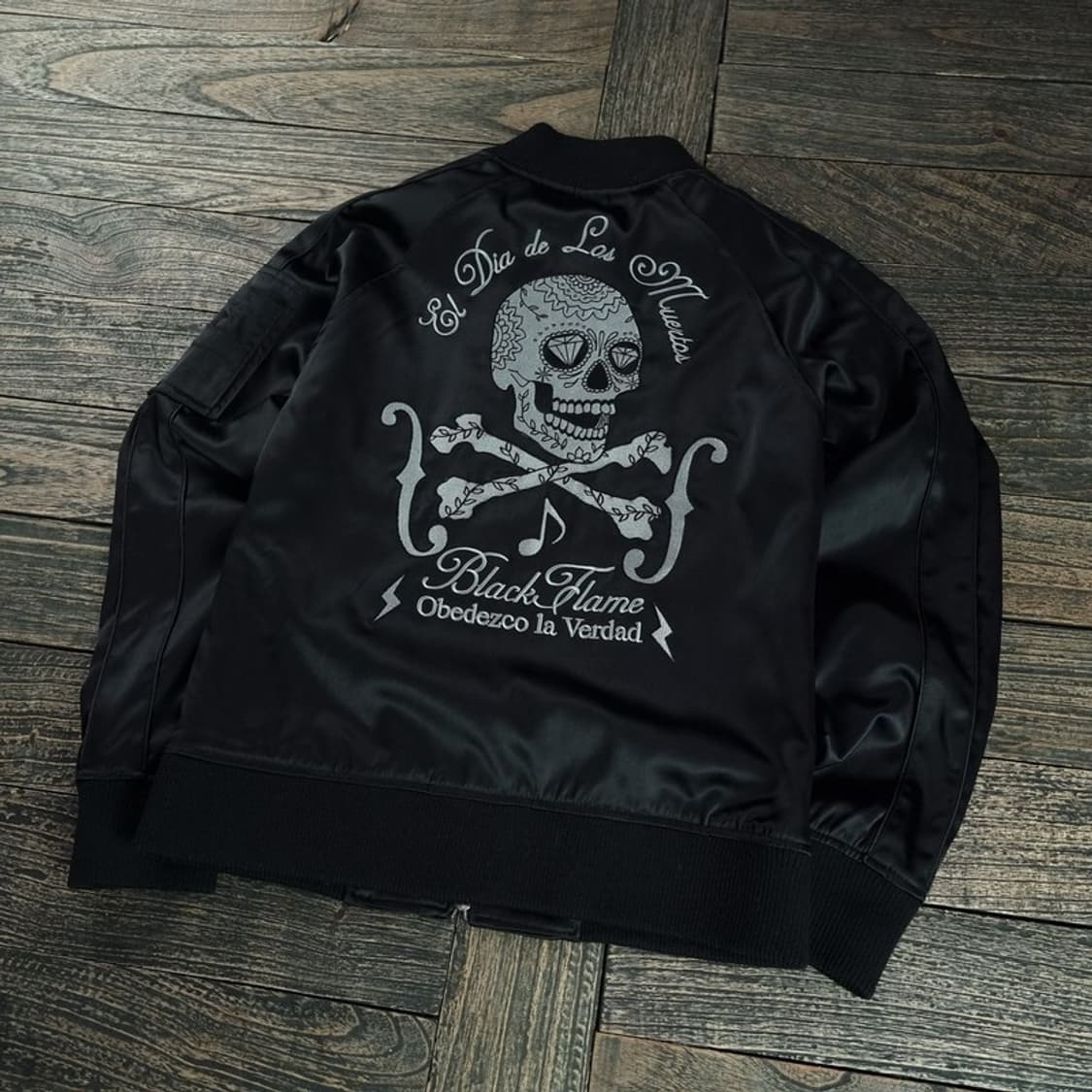 [일본빈티지] 해골 스컬 자수 사틴 스카쟌 블루종 자켓 블랙 M18645 상품이미지1