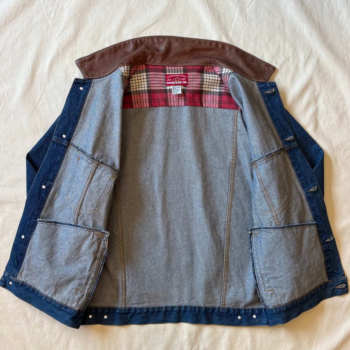 [XL/110] 90s USA Marlboro 레더 칼라 데님 자켓 상품이미지6