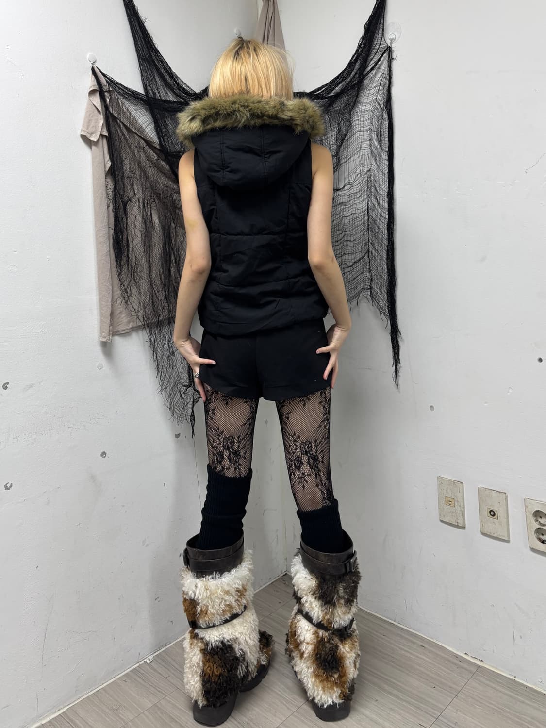 Y2K Fur Hoodie Navy Vest 상품이미지3