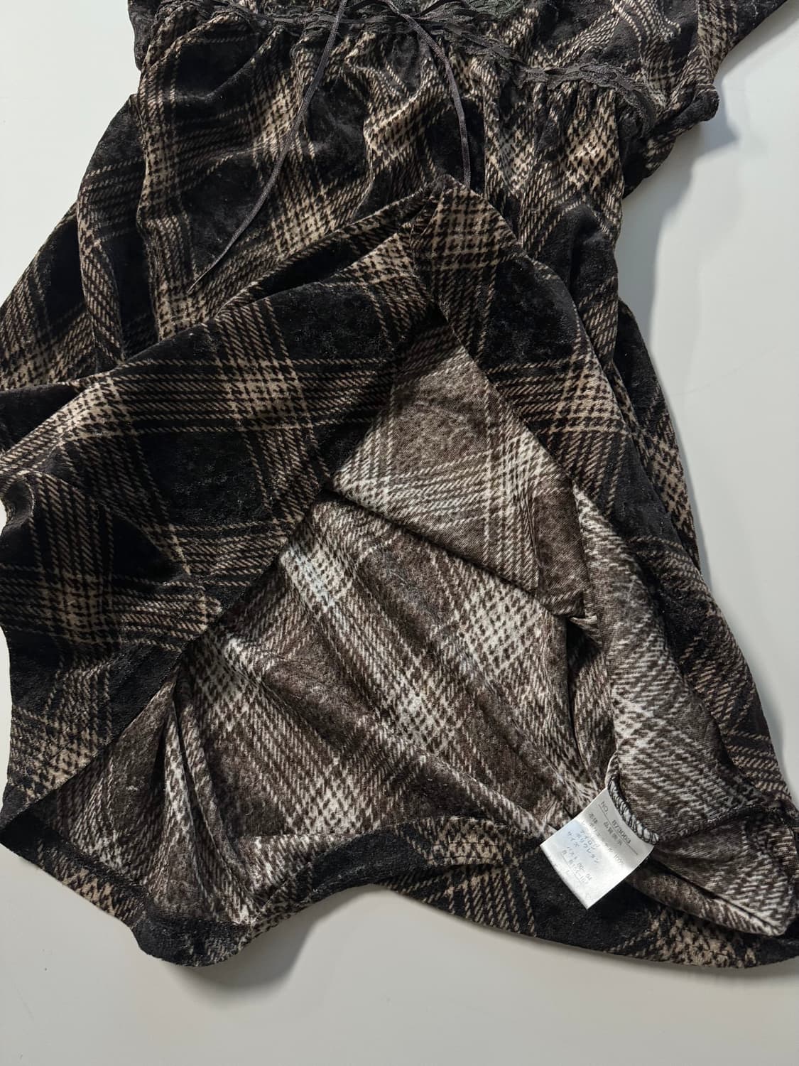 벨벳 체크 패턴 레이스 넥 원피스 상품이미지8