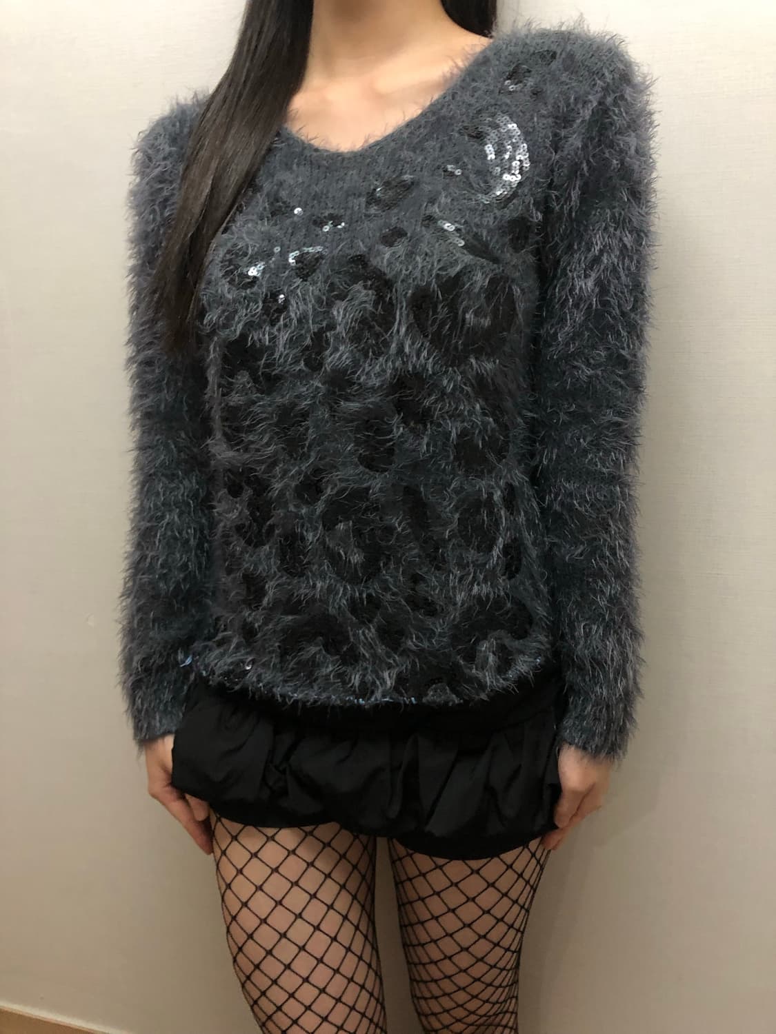 빈티지 챠콜 래오파드 앙고라 니트 상품이미지4