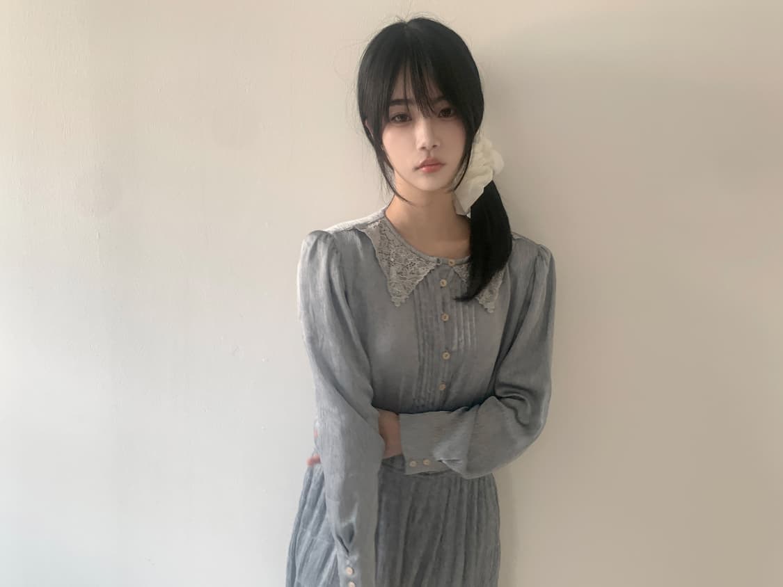 Lace collar pleats dress 상품이미지2