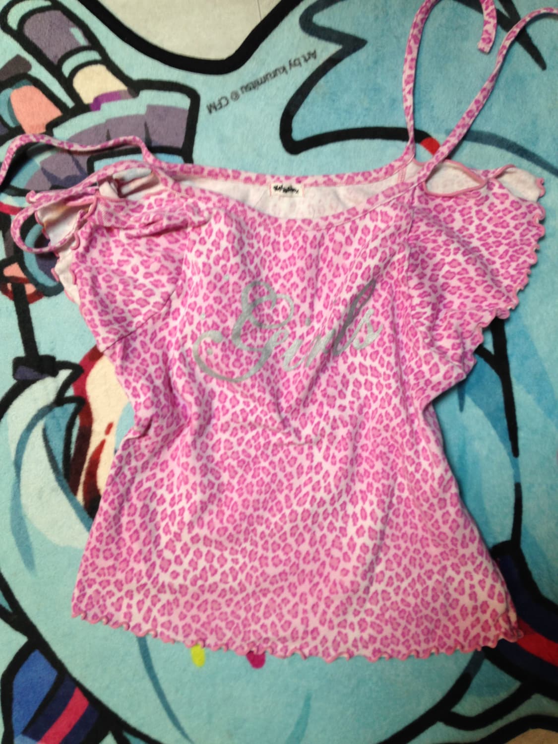 갸루 핑크 호피 반팔 상품이미지1