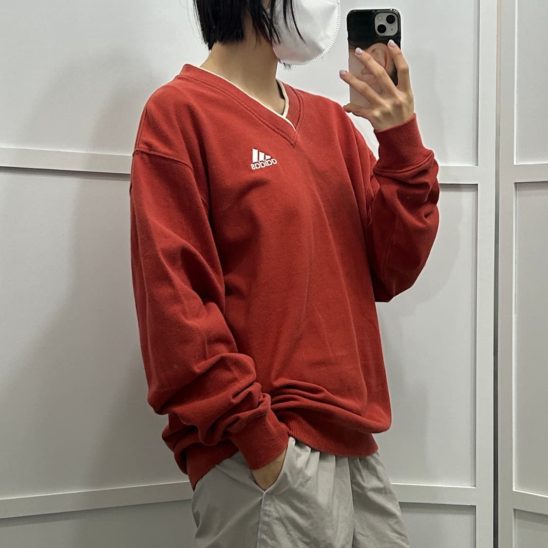 아디다스 주황 v넥 맨투맨 상품이미지2