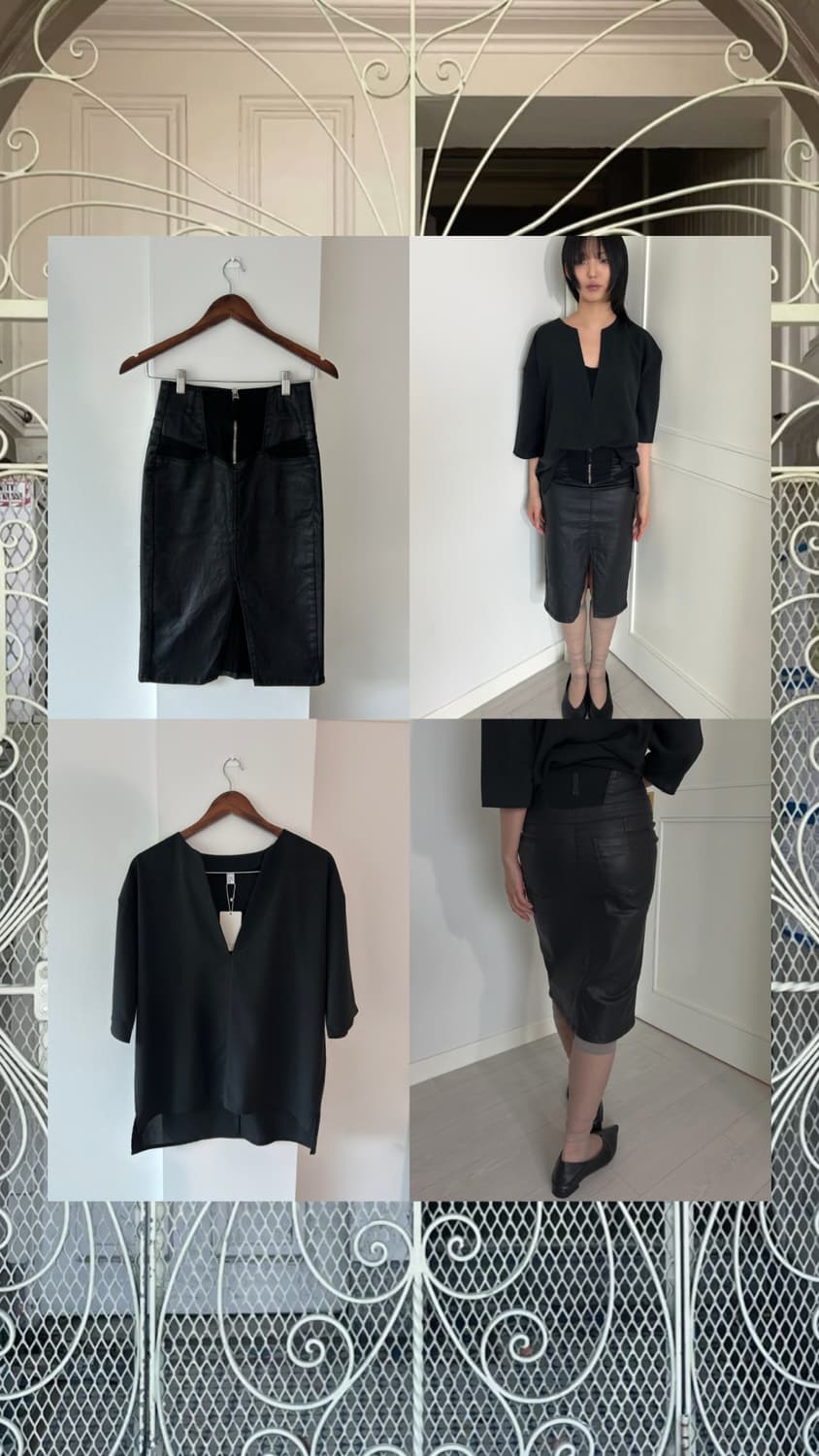 Zip Detail Coated Skirt / 빈티지 미디 스커트 상품이미지2