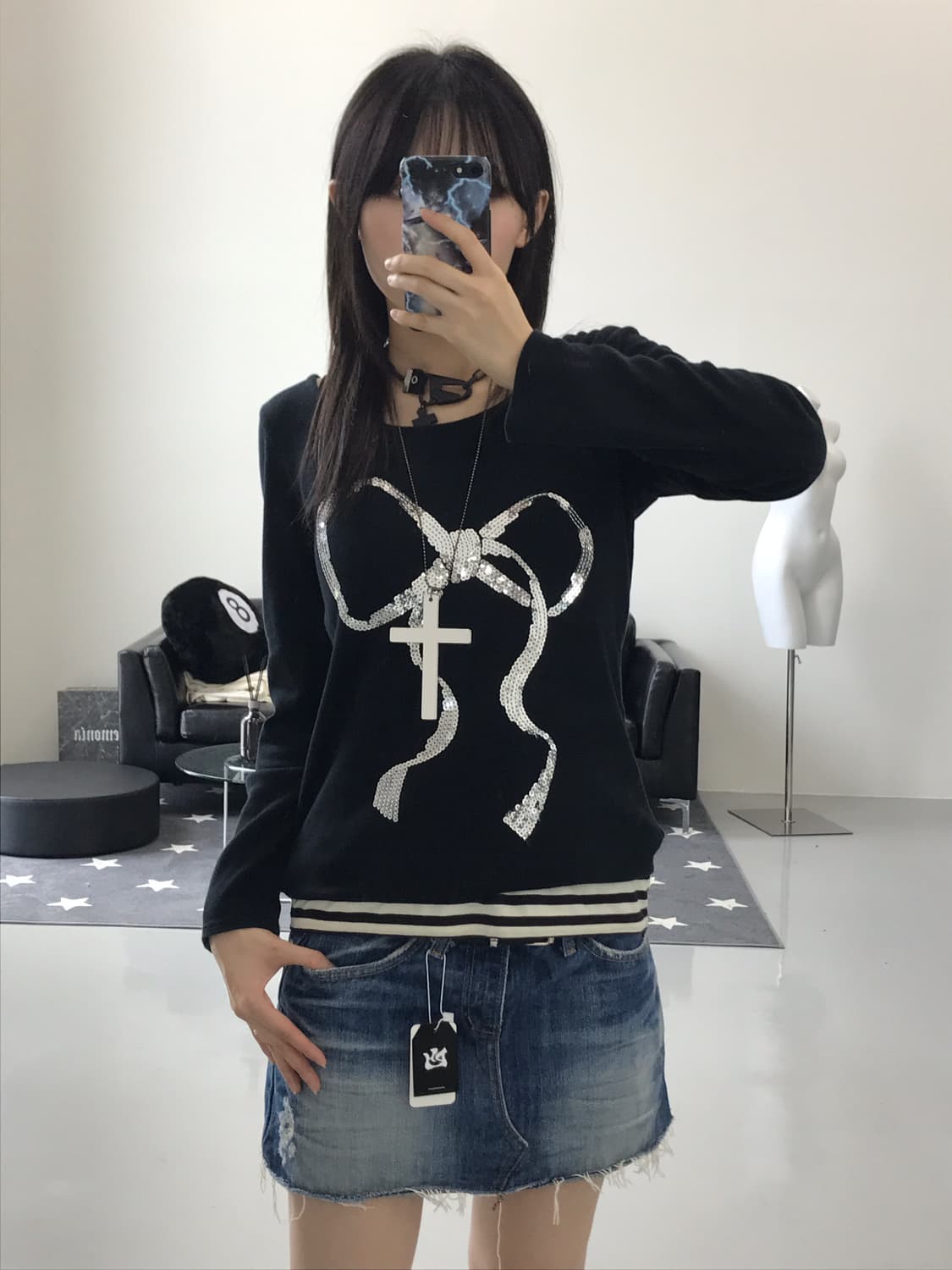 Jpn Ribbon Spangle detail long sleeve 상품이미지2