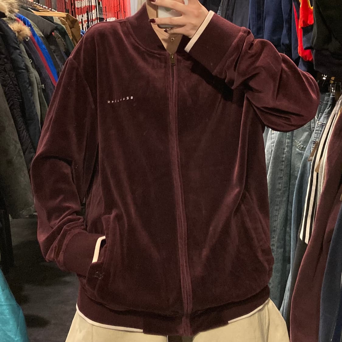 [IM] 션존 버건디 벨벳 블루종 집업 자켓 상품이미지1