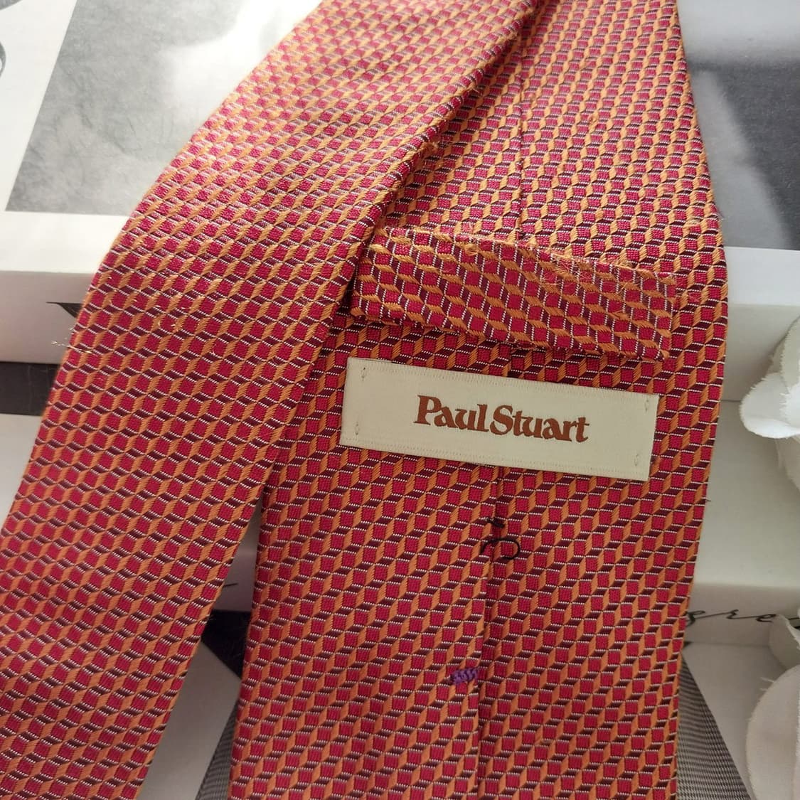 폴스튜어트 실크 오렌지 자카드 넥타이 8.3cm A등급 K1316
 상품이미지6