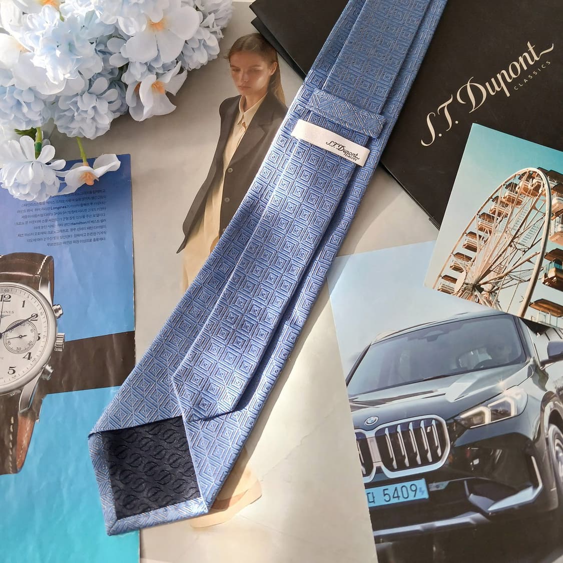 듀퐁 실크 블루 지오메트릭 넥타이 7.9cm A+등급 A19530
 상품이미지4