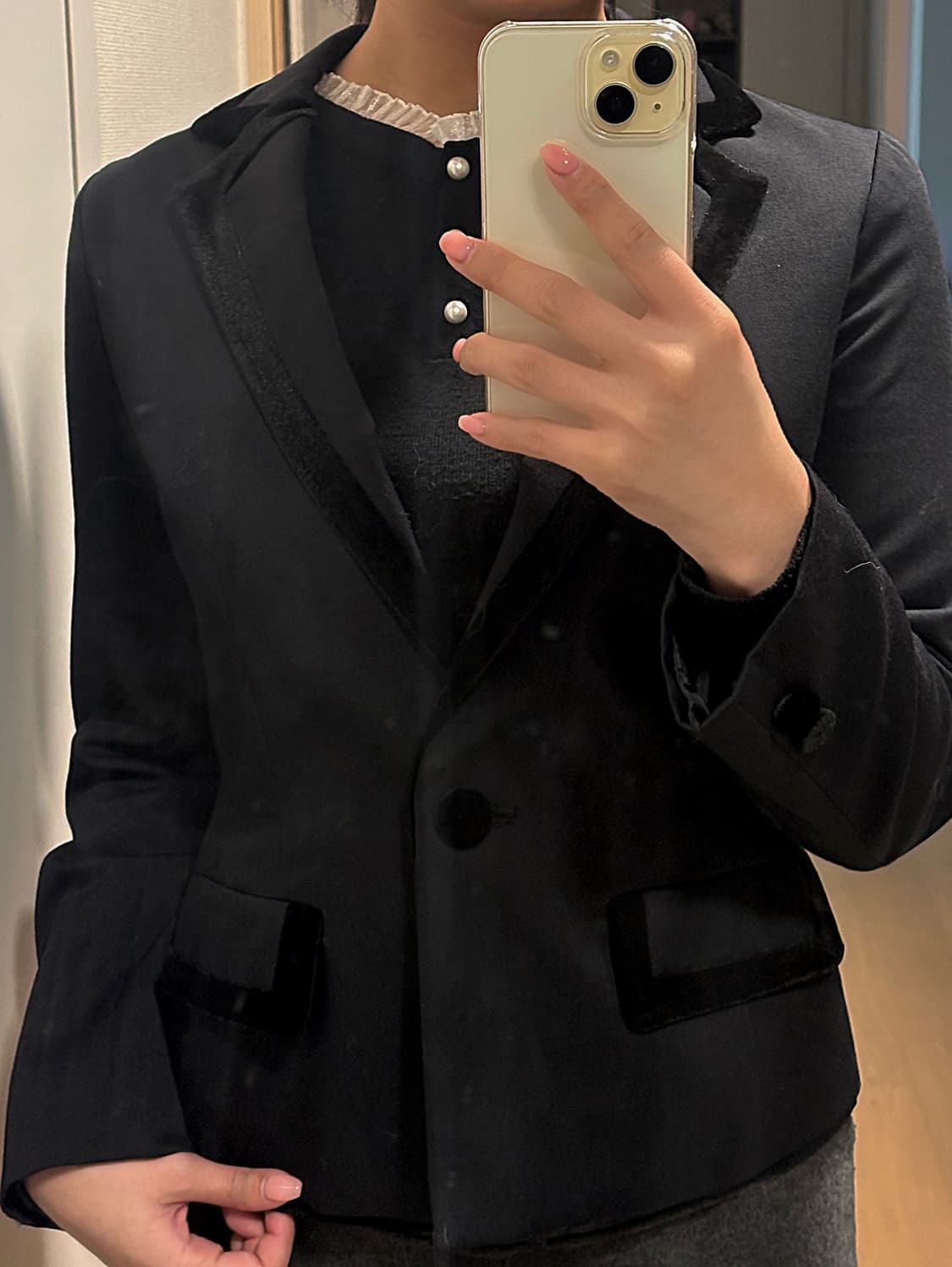 블랙 벨벳 포인트 블레이저 자켓 상품이미지1