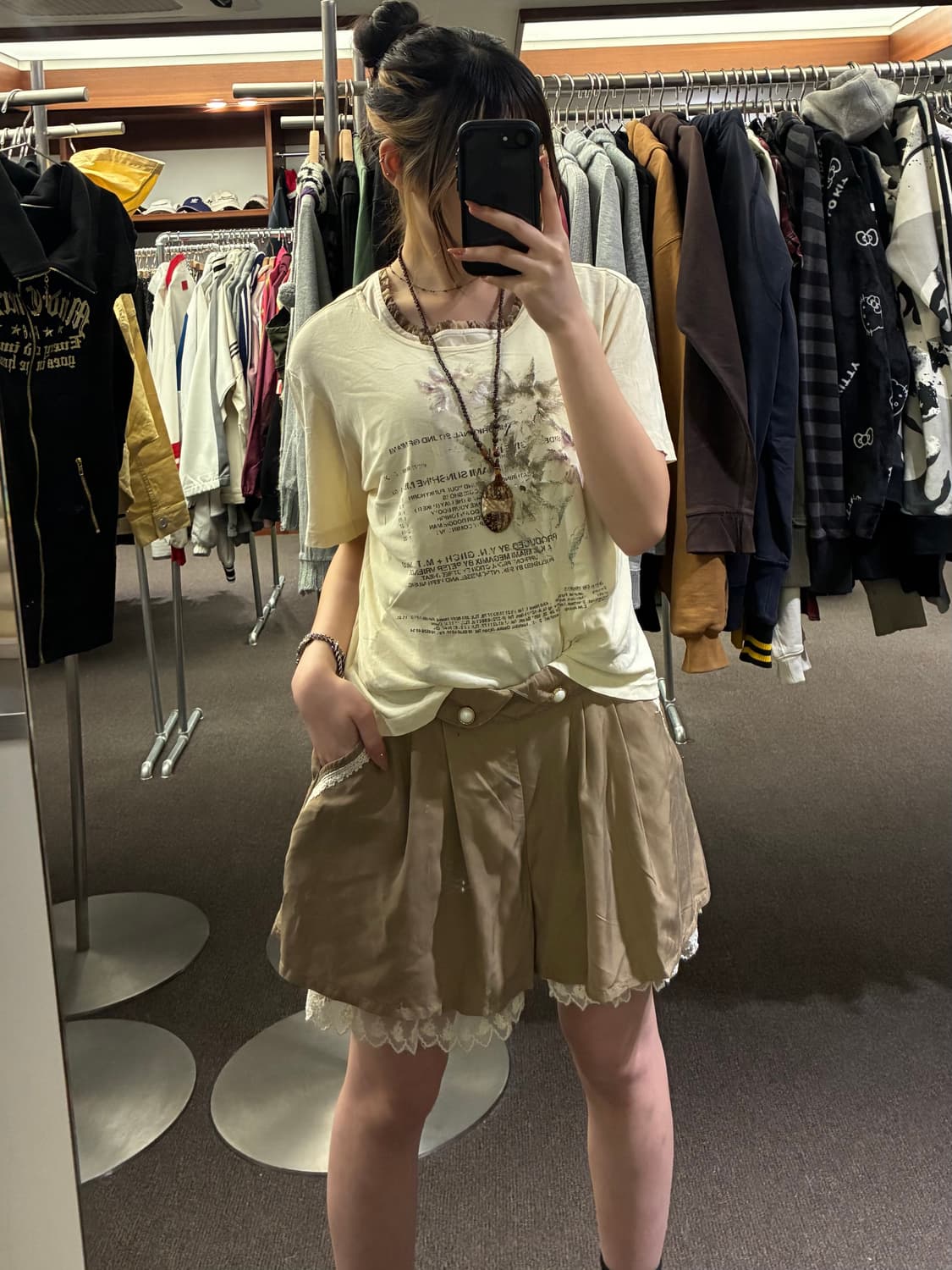 M)Japanese vintage 여성 레이스 금장버튼 디테일 베이지 치 상품이미지7