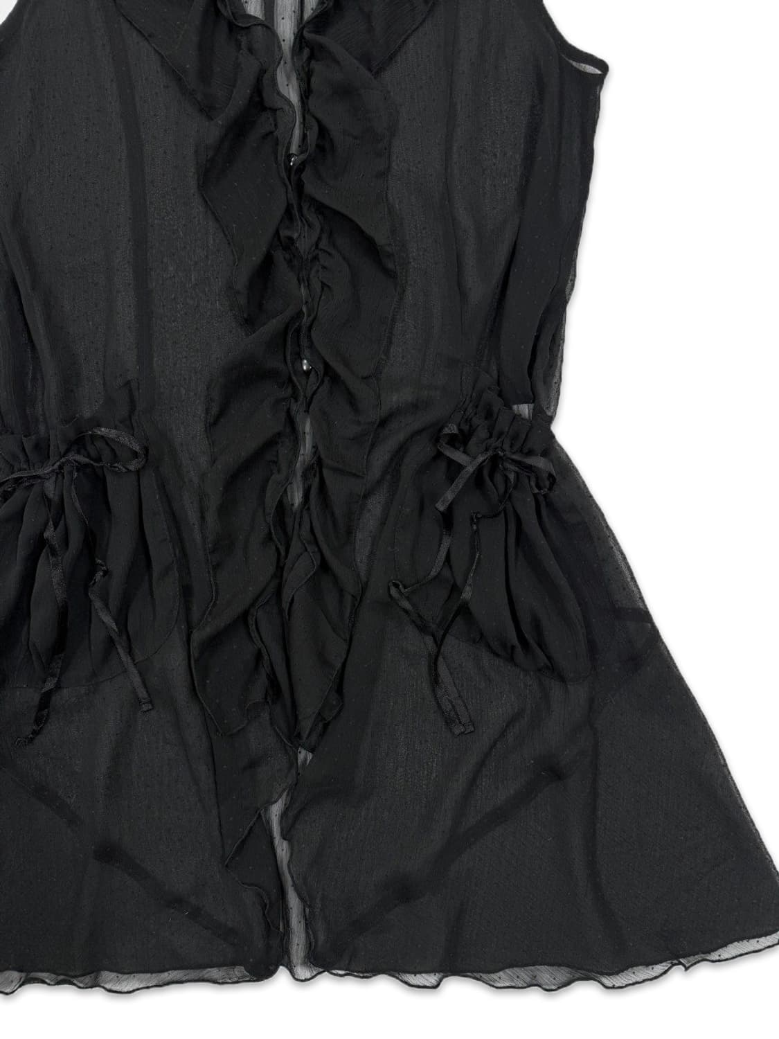 빈티지 블랙 도트 시스루 리본포켓 원피스 슬리브리스 상품이미지3