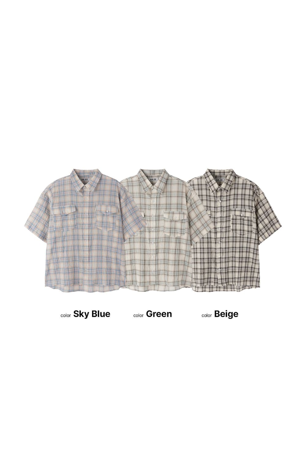 양포켓 크롭 체크 반팔셔츠(Unisex) 상품이미지5