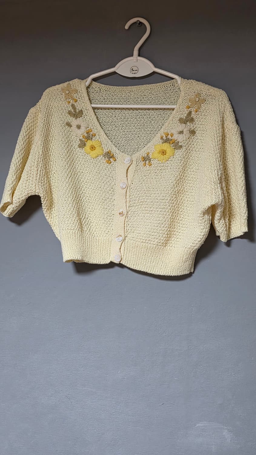 빈티지 반팔 크롭 니트 가디건(보라/연노랑) 상품이미지3