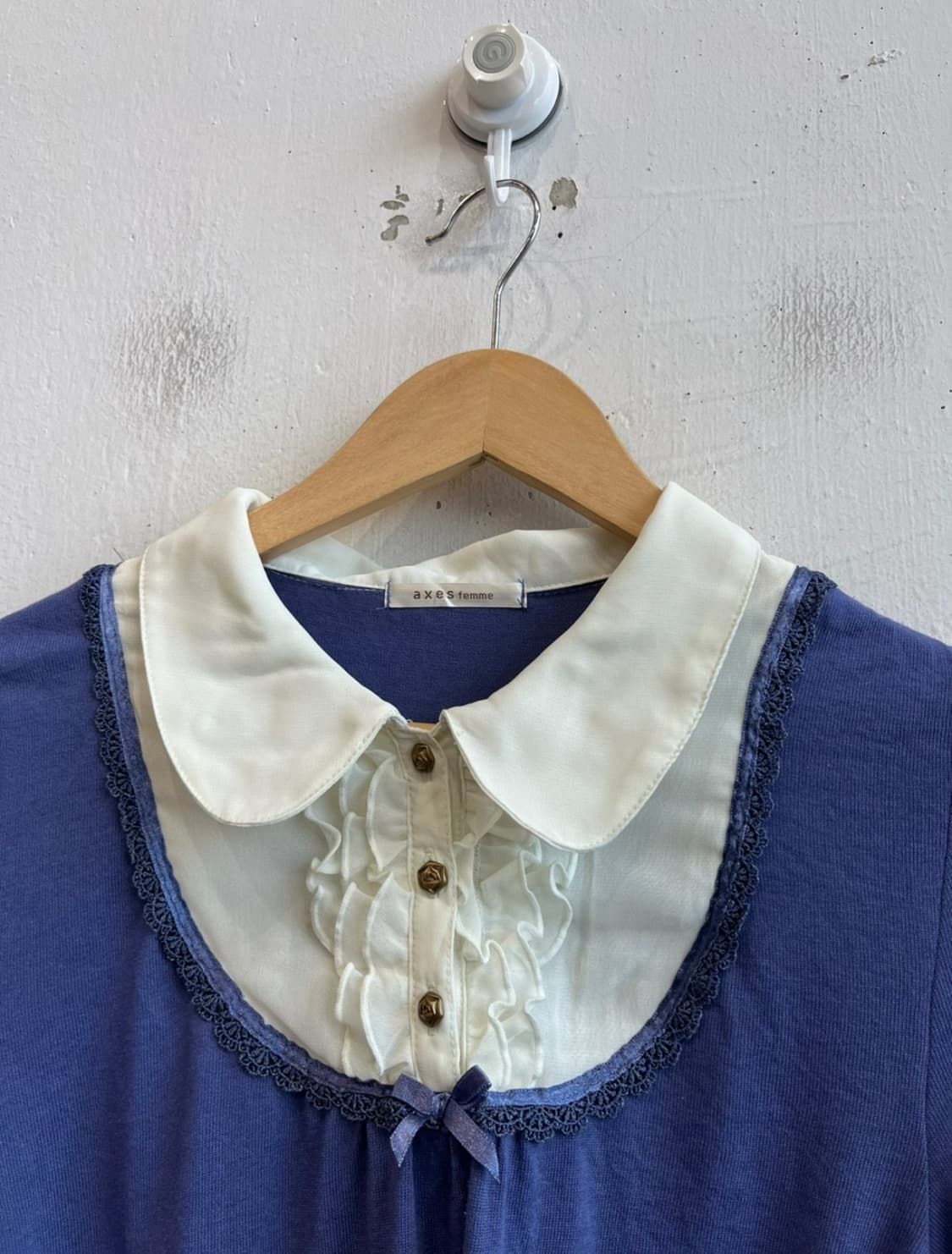 엑시즈팜 axes femme 프릴 레이스 블루 블라우스 일본 빈티지 상품이미지3