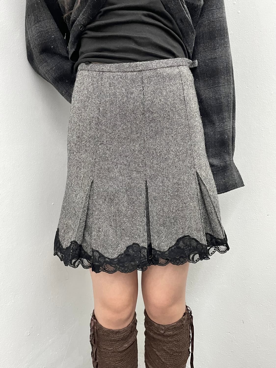 울 플리츠 레이스 스커트 상품이미지6