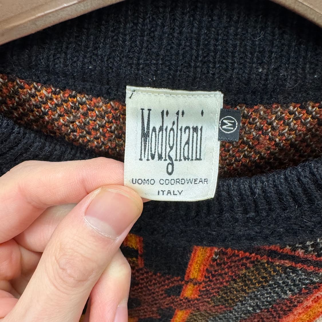 90s USA VINTAGE 울 니트 초상화 아트 그래픽 스웨터 오렌지 상품이미지5