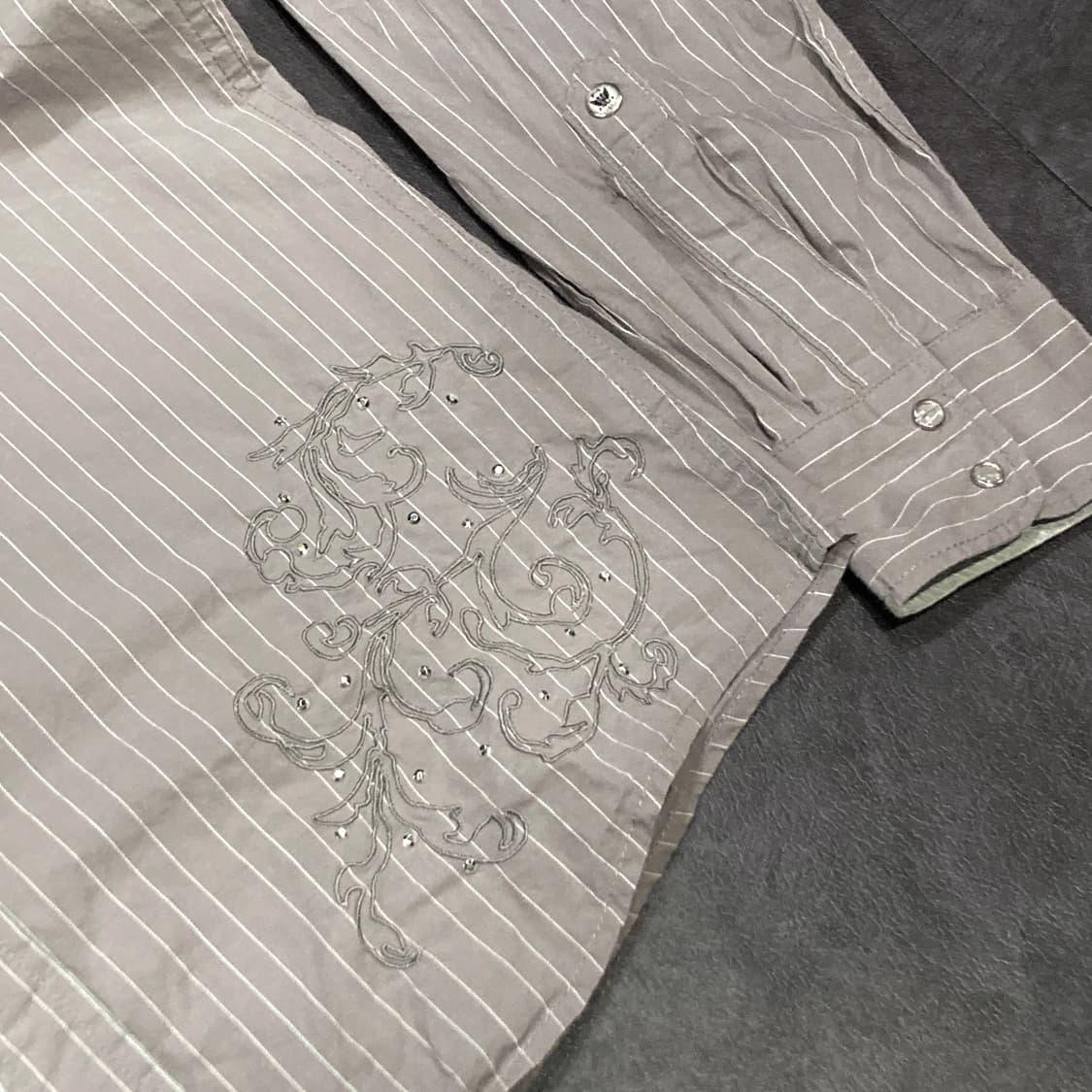 [IM] vtg 웨스턴 자수 스트라이프 셔츠 그레이 상품이미지10