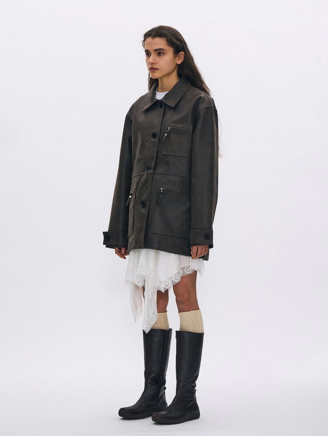 Washed Leather Car Coat 상품이미지2