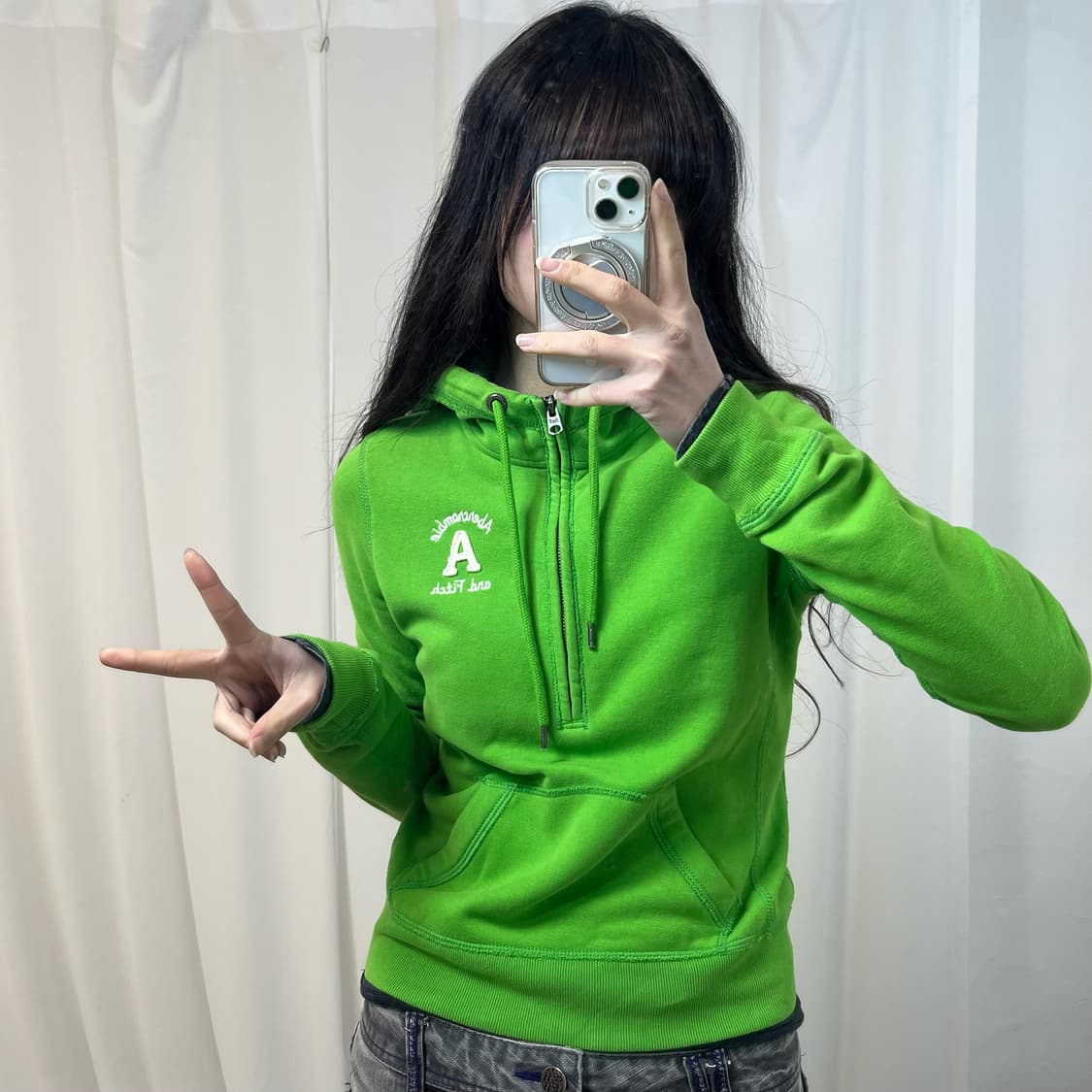 Abercrombie Light Green Half-Zip Hoodie  상품이미지2