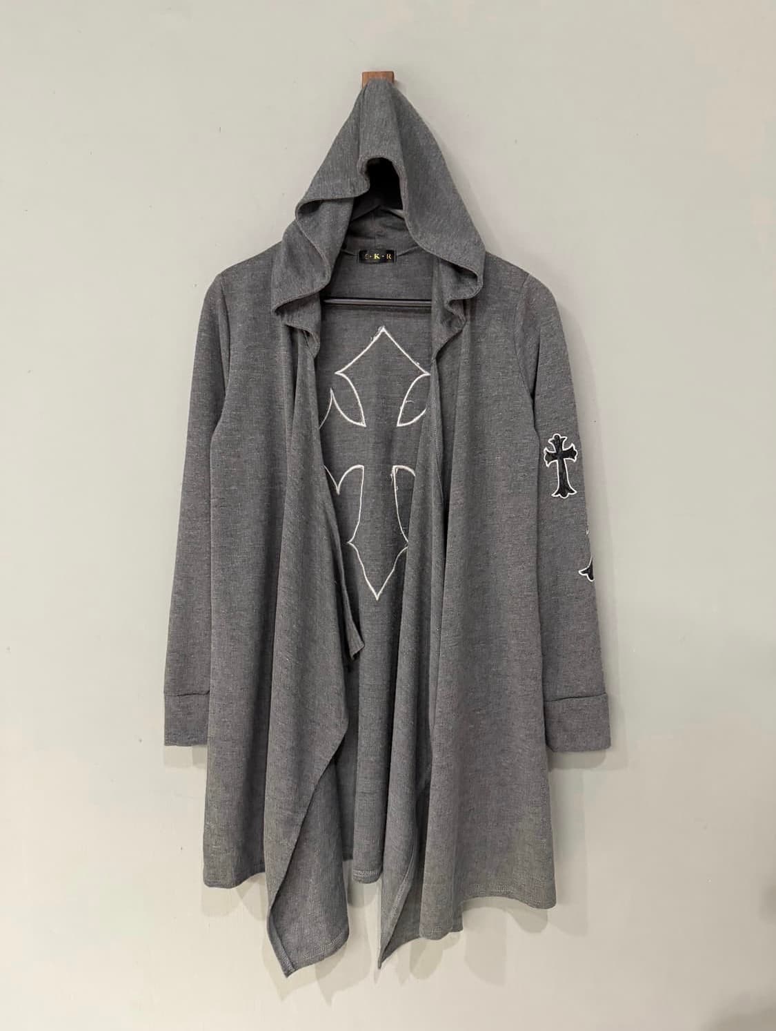 M K R lace cross drape hood cardigan 상품이미지3